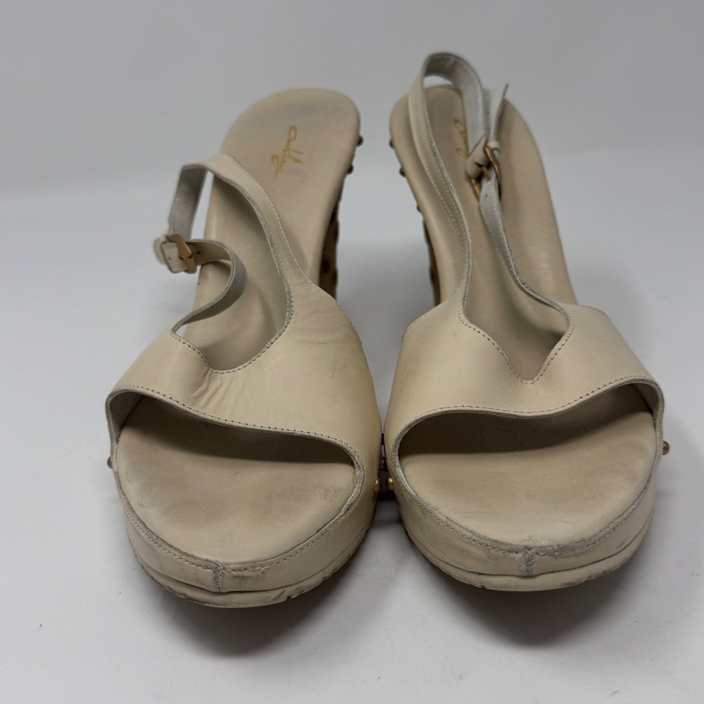 Vintage Oakley Hollow Point Wedge Heel Sandals Cream/Gold Size 8.5 - Picture 5 of 9
